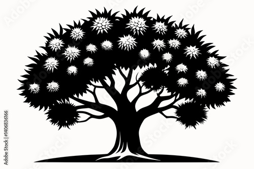 chestnut tree silhouette line art vector illustration