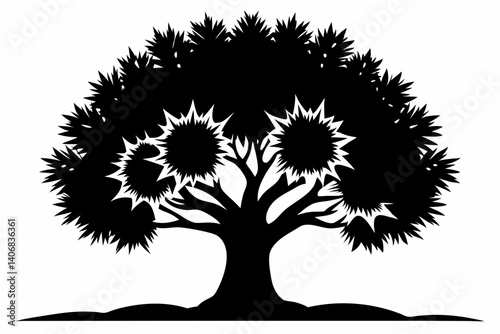chestnut tree silhouette line art vector illustration