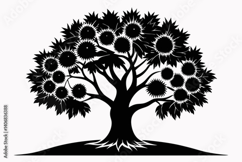 chestnut tree silhouette line art vector illustration