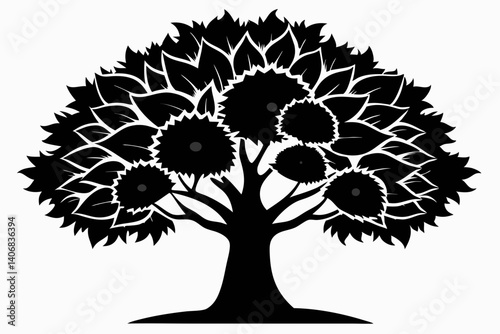 chestnut tree silhouette line art vector illustration