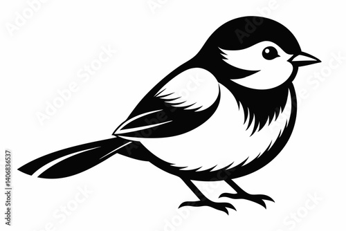 chickadee silhouette line art vector illustration