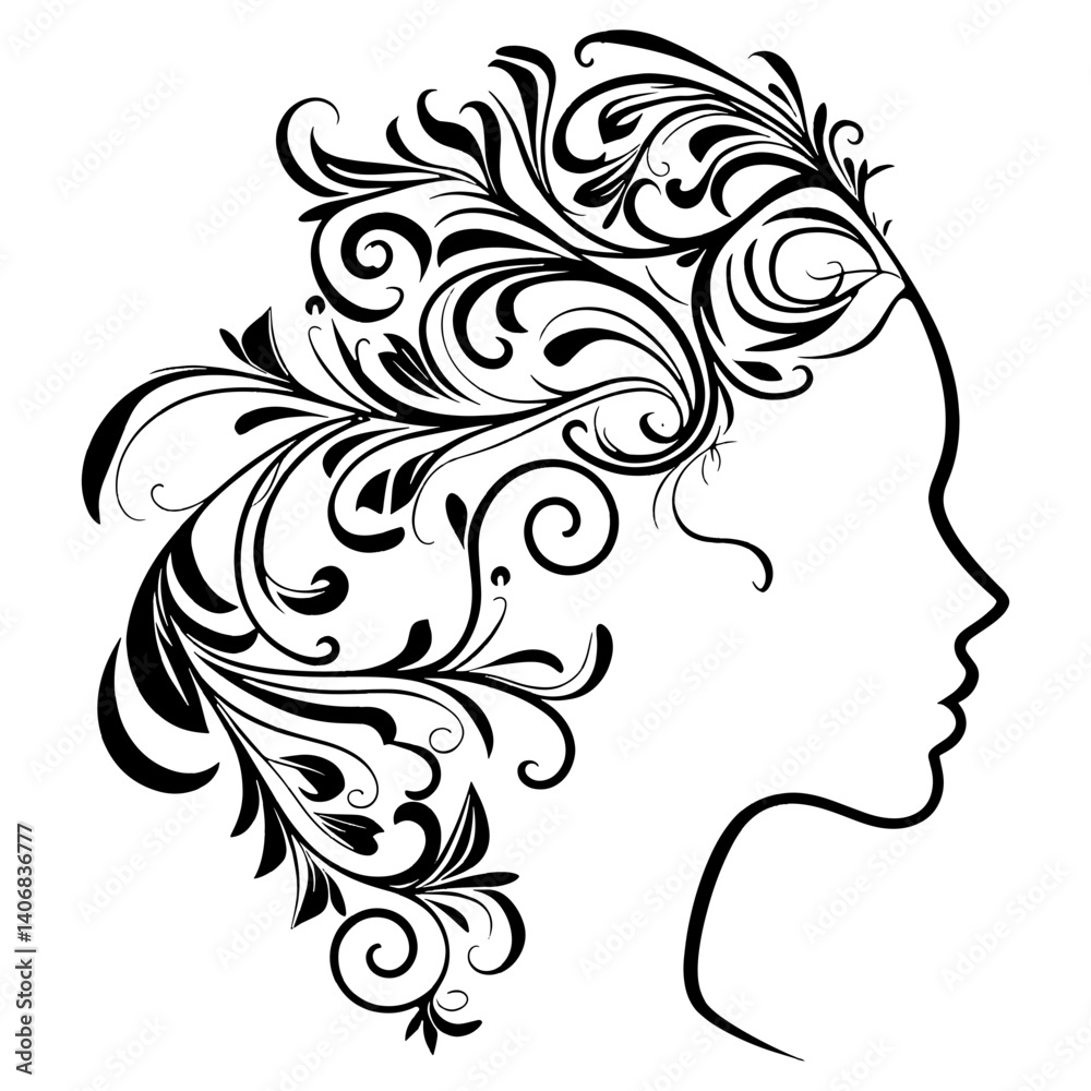 Fototapeta premium Luxury beauty salon barber hairstyle logo illustration abstract SVG transparent background.