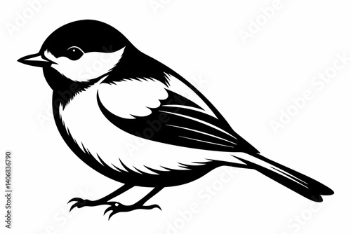 chickadee silhouette line art vector illustration