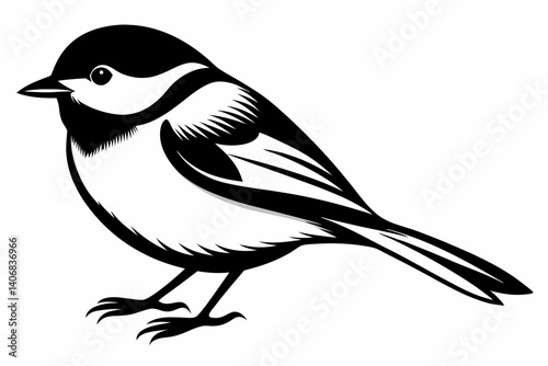 chickadee silhouette line art vector illustration