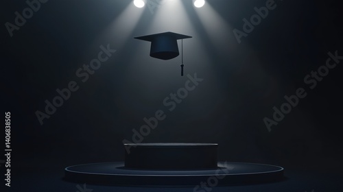 Flying cap above round platform with deep shadows