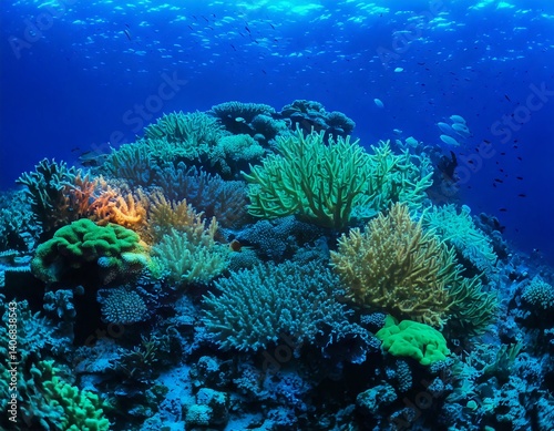 Wallpaper Mural Vibrant Coral Reef: A breathtaking underwater scene showcasing a diverse array of coral formations in vibrant hues, teeming with marine life. Torontodigital.ca