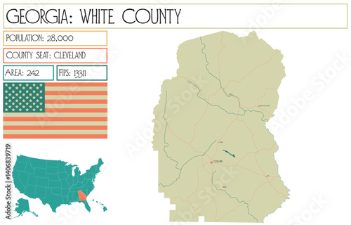 Large and detailed map of White County in Georgia USA.