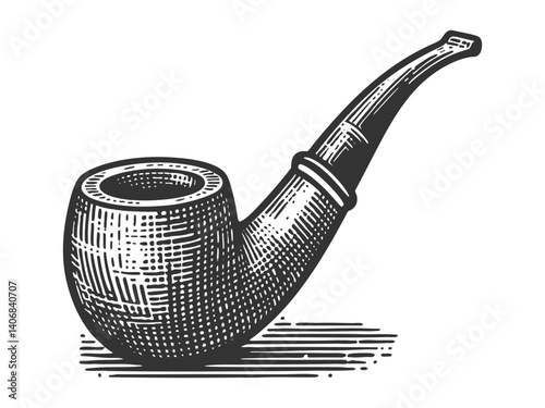 smoking pipe, evoking nostalgia and classic elegance sketch engraving generative ai vector illustration. Scratch board imitation. Black and white image.
