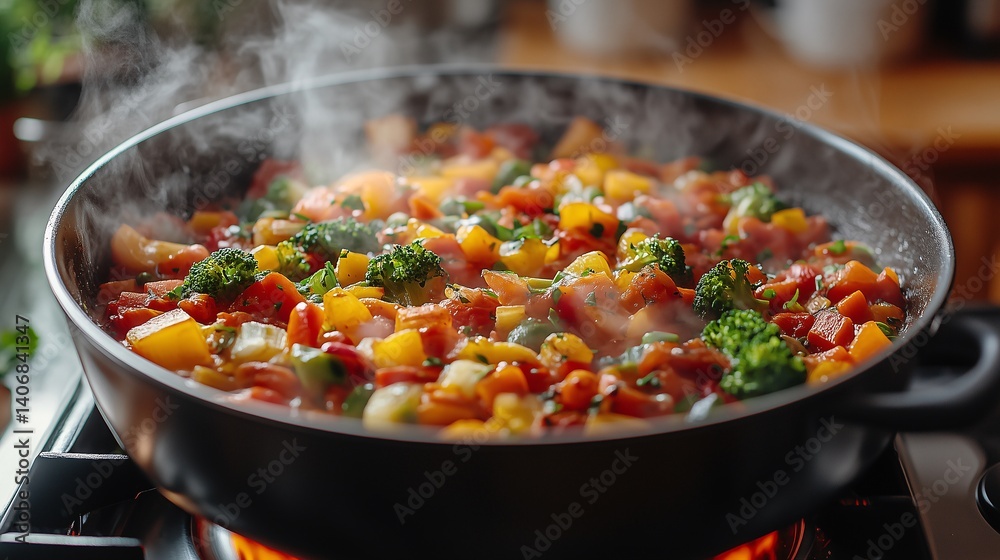 Steaming Mixed Vegetables on Stove Steaming Mixed Vegetables on Stove