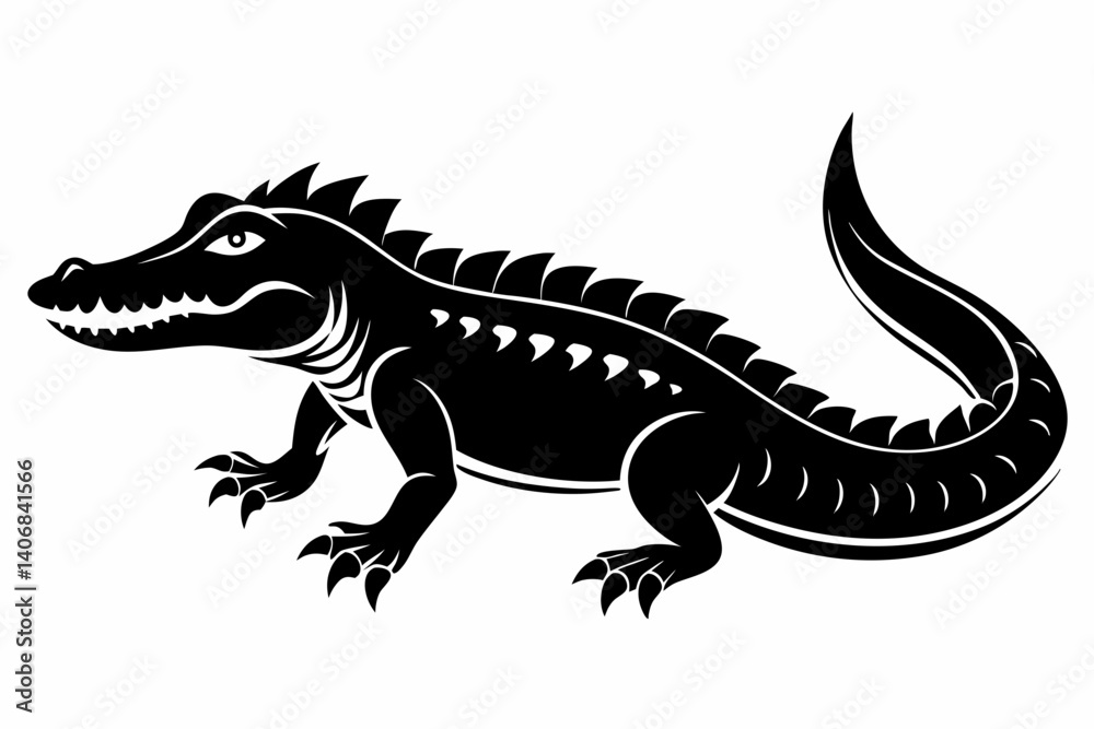 crocodile silhouette line art vector illustration