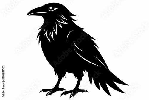 crow silhouette line art vector illustration