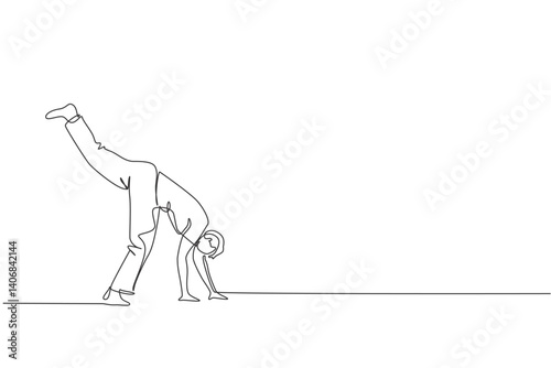 Cartwheel Single Line Drawing on White Background