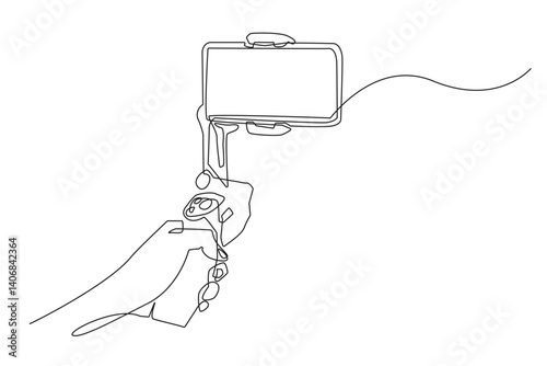 Continuous Line Drawing of a Hand Holding a Smartphone Gimbal Stabilizer