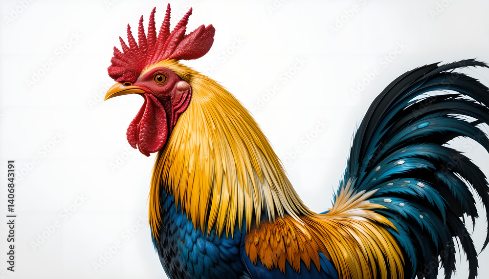 Fototapeta premium Majestic Rooster Profile: Vibrant Feathers, Regal Posture