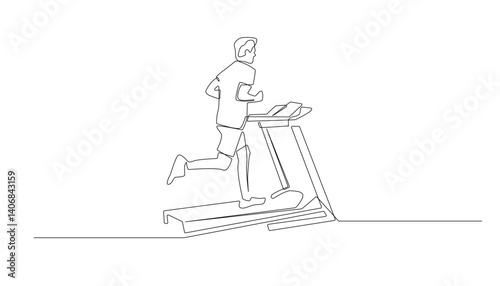 Man Running on Treadmill - Continuous Line Art on White