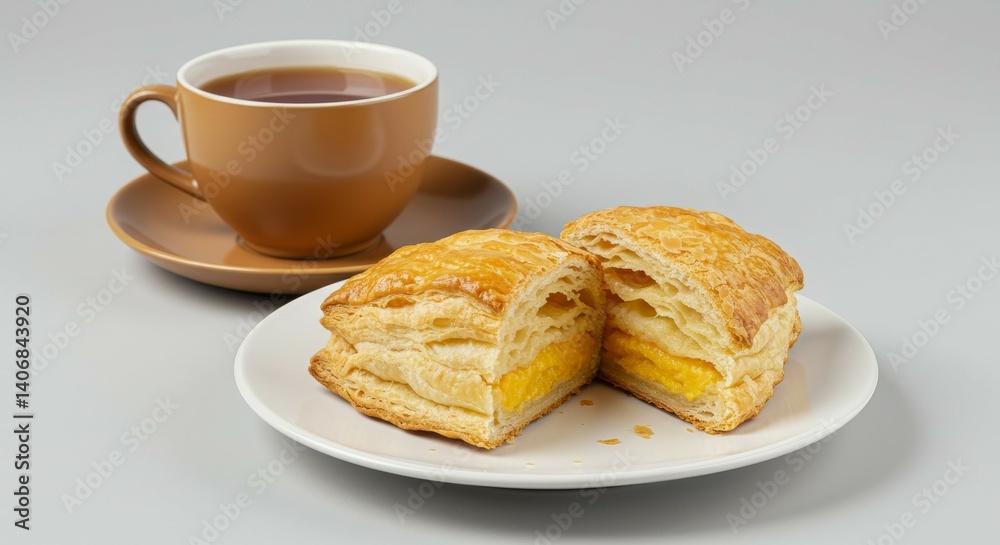 Flaky Pastry with Filling and Hot Beverage Flaky Pastry with Filling and Hot Beverage