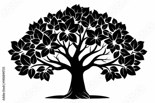 fig tree silhouette line art vector illustration