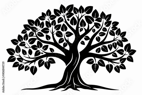 fig tree silhouette line art vector illustration