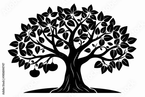 fig tree silhouette line art vector illustration