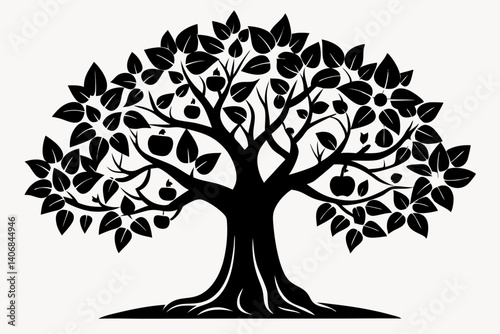 fig tree silhouette line art vector illustration