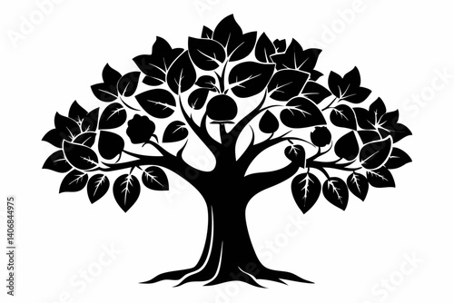 fig tree silhouette line art vector illustration