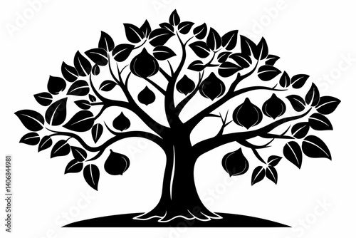 fig tree silhouette line art vector illustration