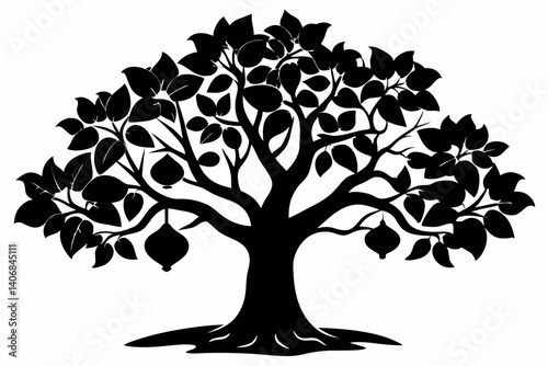 fig tree silhouette line art vector illustration