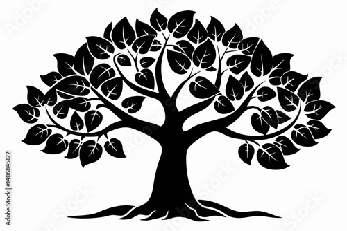 fig tree silhouette line art vector illustration