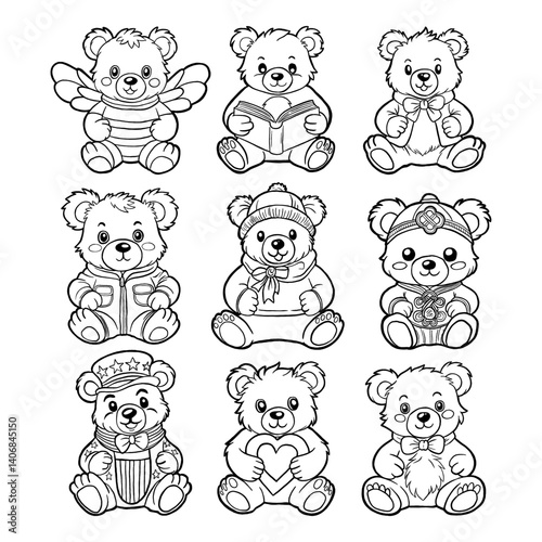 Doodle Cute Cartoon Teddy Bear Collection. Vector Illustration about Animals.