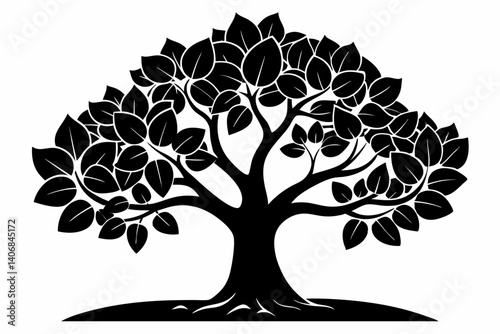 fig tree silhouette line art vector illustration