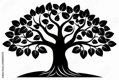 fig tree silhouette line art vector illustration