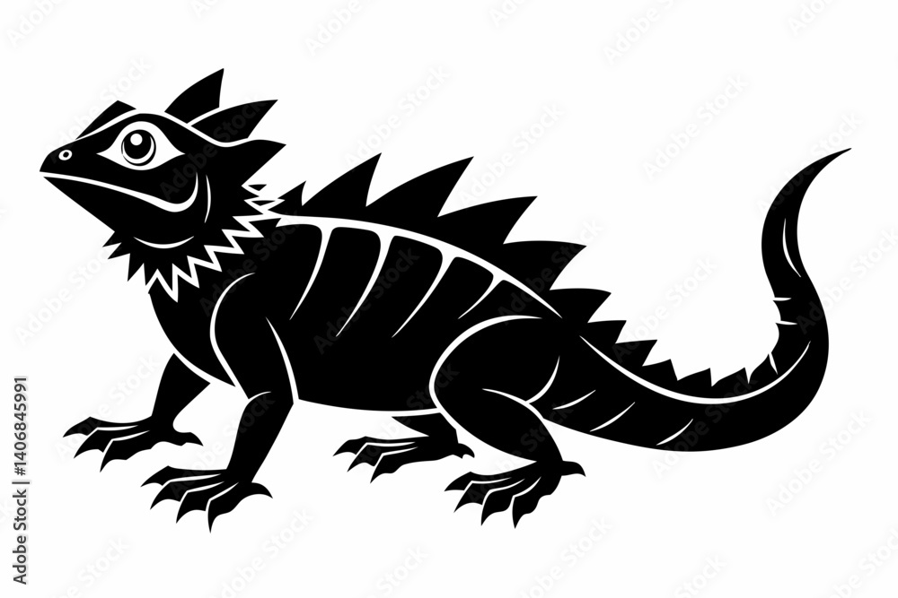 Fototapeta premium frilled lizard silhouette line art vector illustration