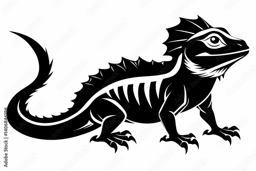 Fototapeta premium frilled lizard silhouette line art vector illustration