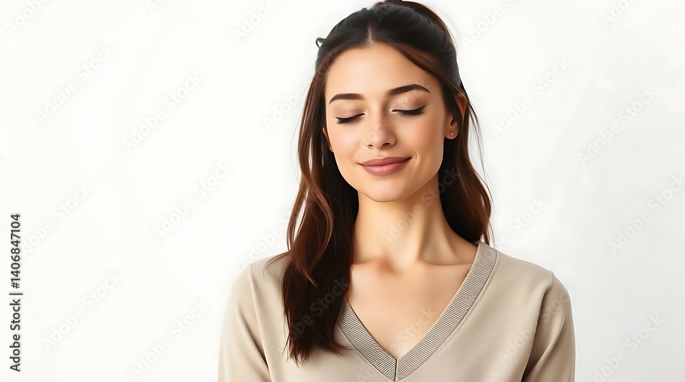 Serene Young Woman with Closed Eyes Enjoying a Moment of Peace and Tranquility Serene Young Woman with Closed Eyes Enjoying a Moment of Peace and Tranquility