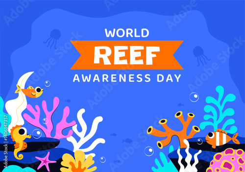 World Reef Awareness Day Vector Illustration on June 1, Featuring Conservation Efforts in Maintaining Ocean Ecosystems in a Flat Style Background