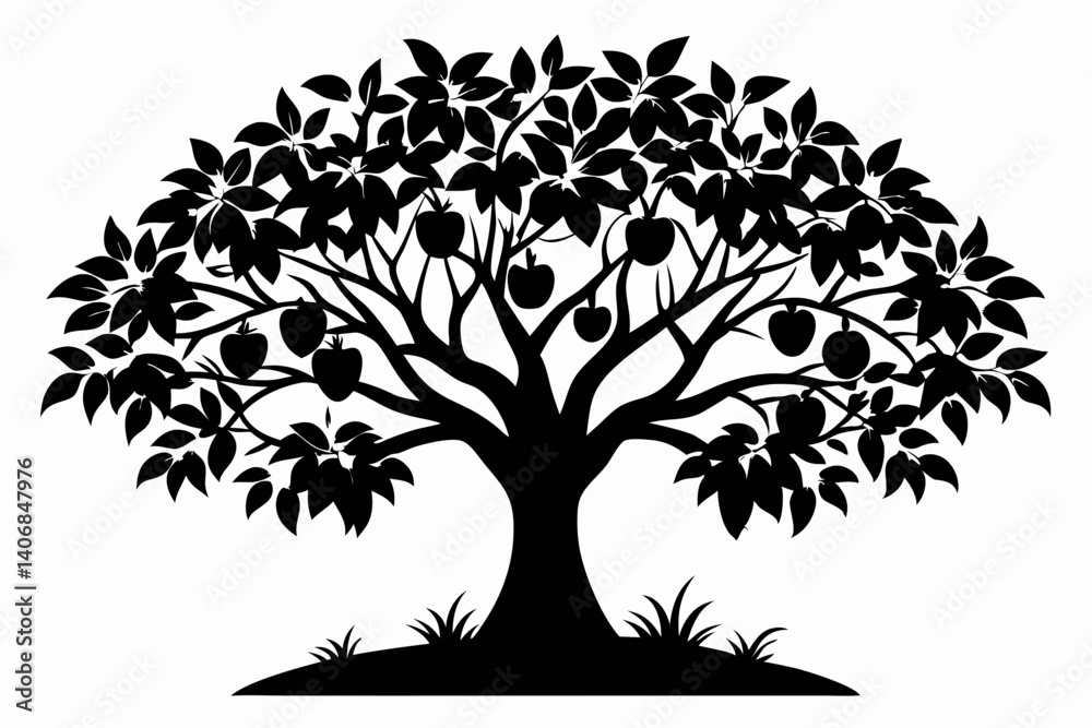 Obraz premium guava tree silhouette line art vector illustration