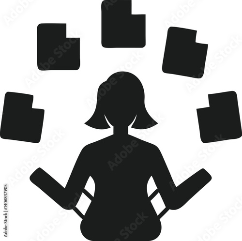 Vector illustration of female analyst at work, silhouette, professional, business, data analysis, career woman, office