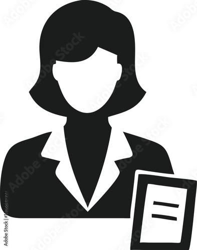 Vector illustration of female manager checking reports, silhouette, business, leadership, professional, office work, manager