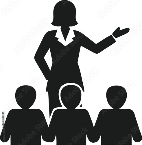 Team Leader Female Silhouette Vector Illustration, leader, female, silhouette, team, professional

