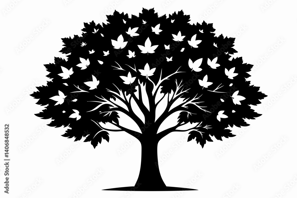 Fototapeta premium hazel tree silhouette line art vector illustration