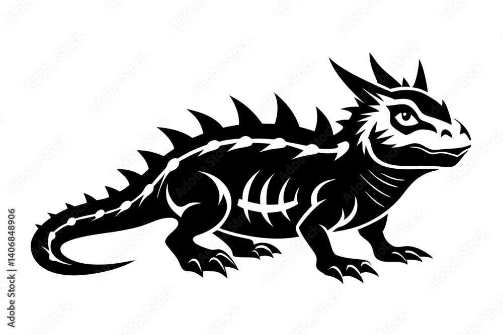 Fototapeta premium horned lizard silhouette line art vector illustration