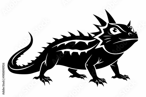horned lizard silhouette line art vector illustration