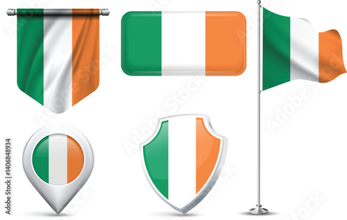 Set of Ireland Flags in Different Shapes and Styles Free Download Set of Ireland Flags in Different Shapes and Styles - GFXLoad