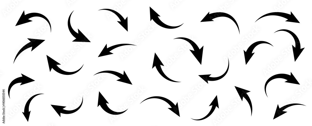 Arrows sign. Curved arrows. Curved arrows set. Arrow symbol collection. Vector arrows illustration. Arrows sign. Curved arrows. Curved arrows set. Arrow symbol collection. Vector arrows illustration.