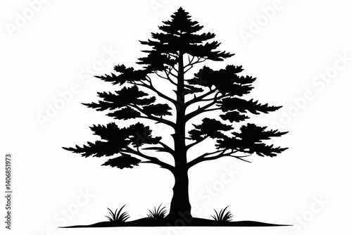 larch tree silhouette line art vector illustration