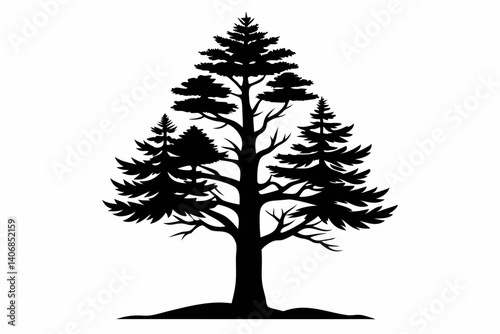 larch tree silhouette line art vector illustration