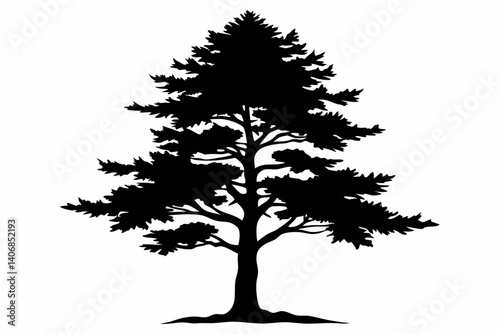 larch tree silhouette line art vector illustration