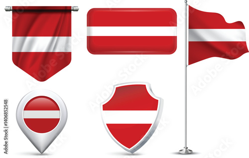 Free Download Set of Latvia Flags in Different Shapes and Styles - GFXLoad