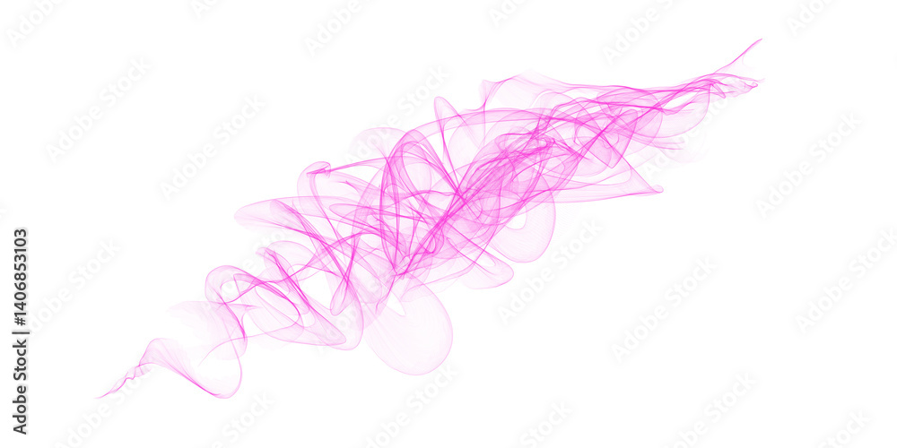 Abstract pink smoke swirl on white background, isolated flowing texture for design, overlay, digital art, or motion graphic projects.