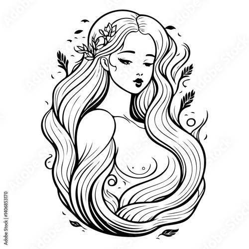 Photos Goddess of Nature Black and White Line Art